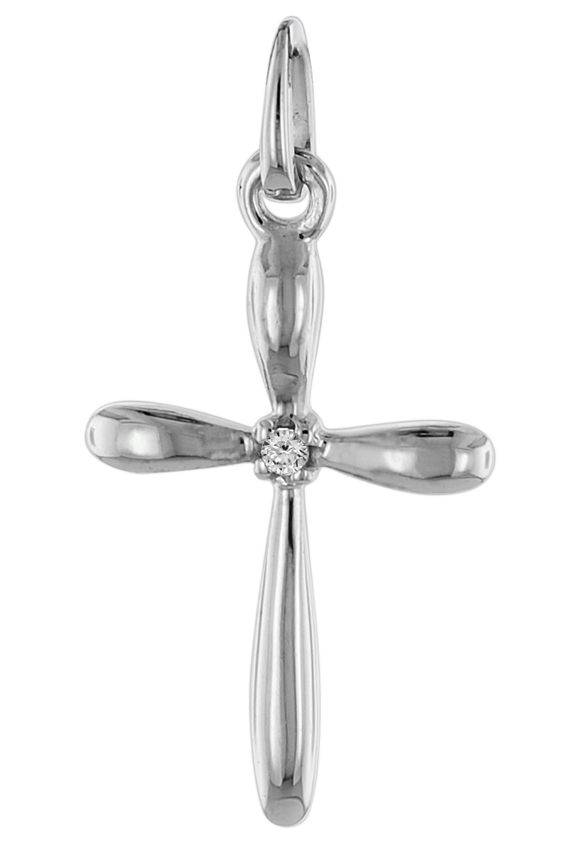 08839 Kinder-Anhänger Weißgold 585 Kreuz Zirkonia