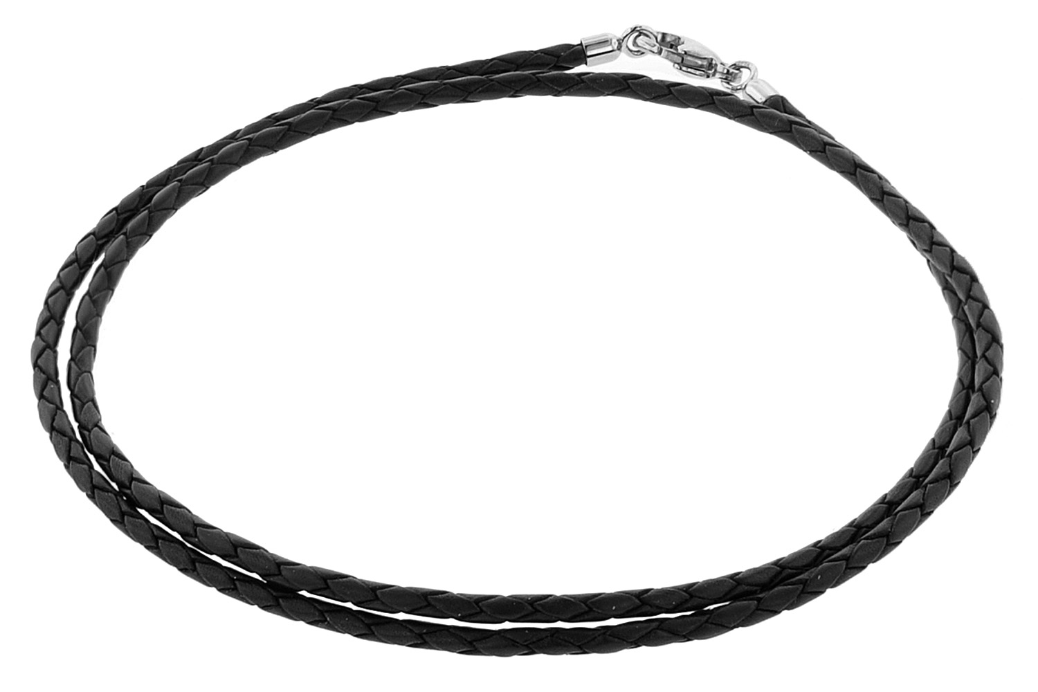 75002 Leder-Halsband für Männer Flechtleder Schwarz + Silber 925