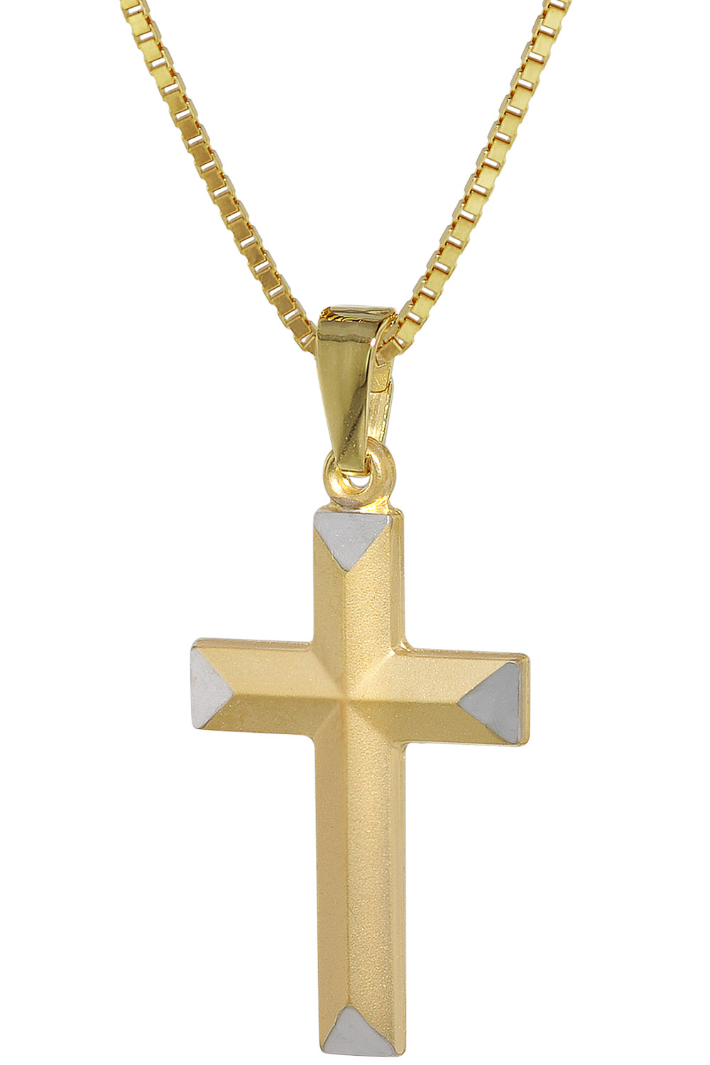 75116 Kreuz 333 Gold Bicolor mit plattierter Kette 42/40 cm