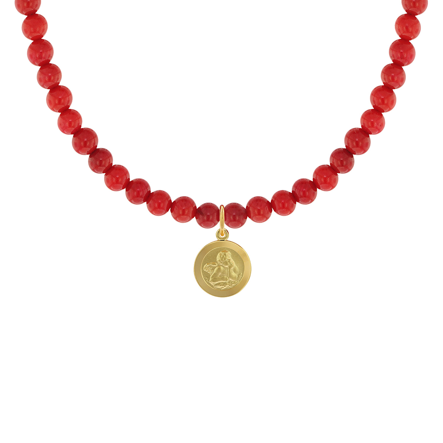 75534 Mädchen-Halskette Bambuskoralle Rot mit Engel-Anhänger Gold 333