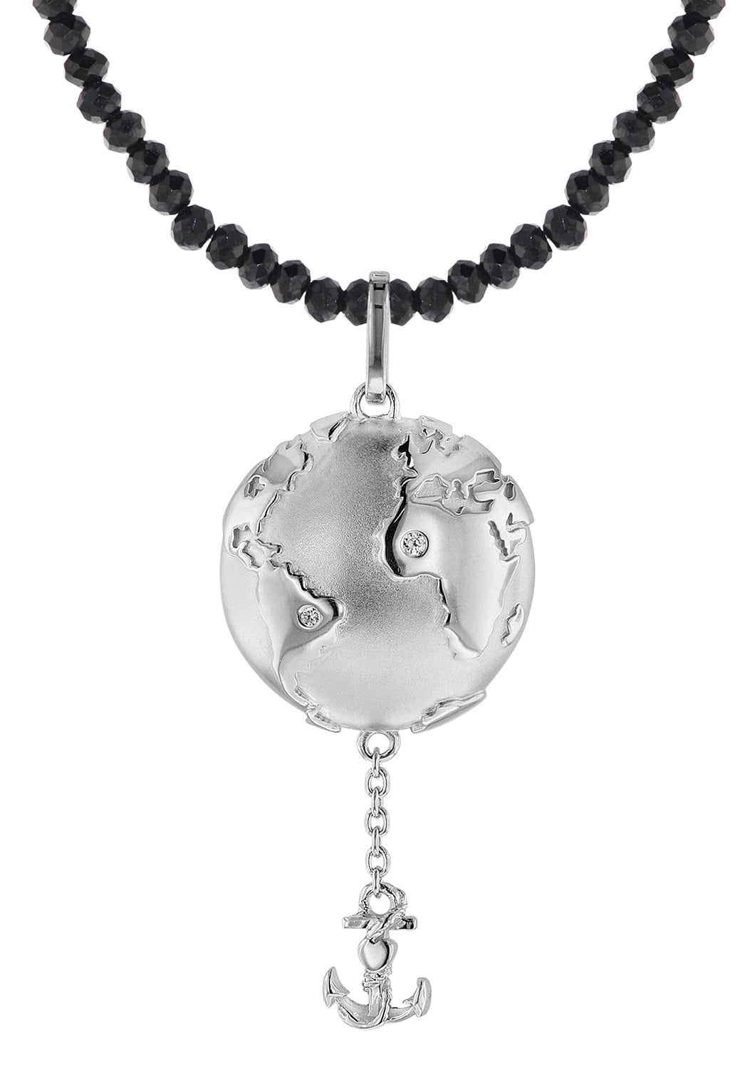 75497 Anhänger Planet Erde Silber 925 + Spinell-Kette Schwarz