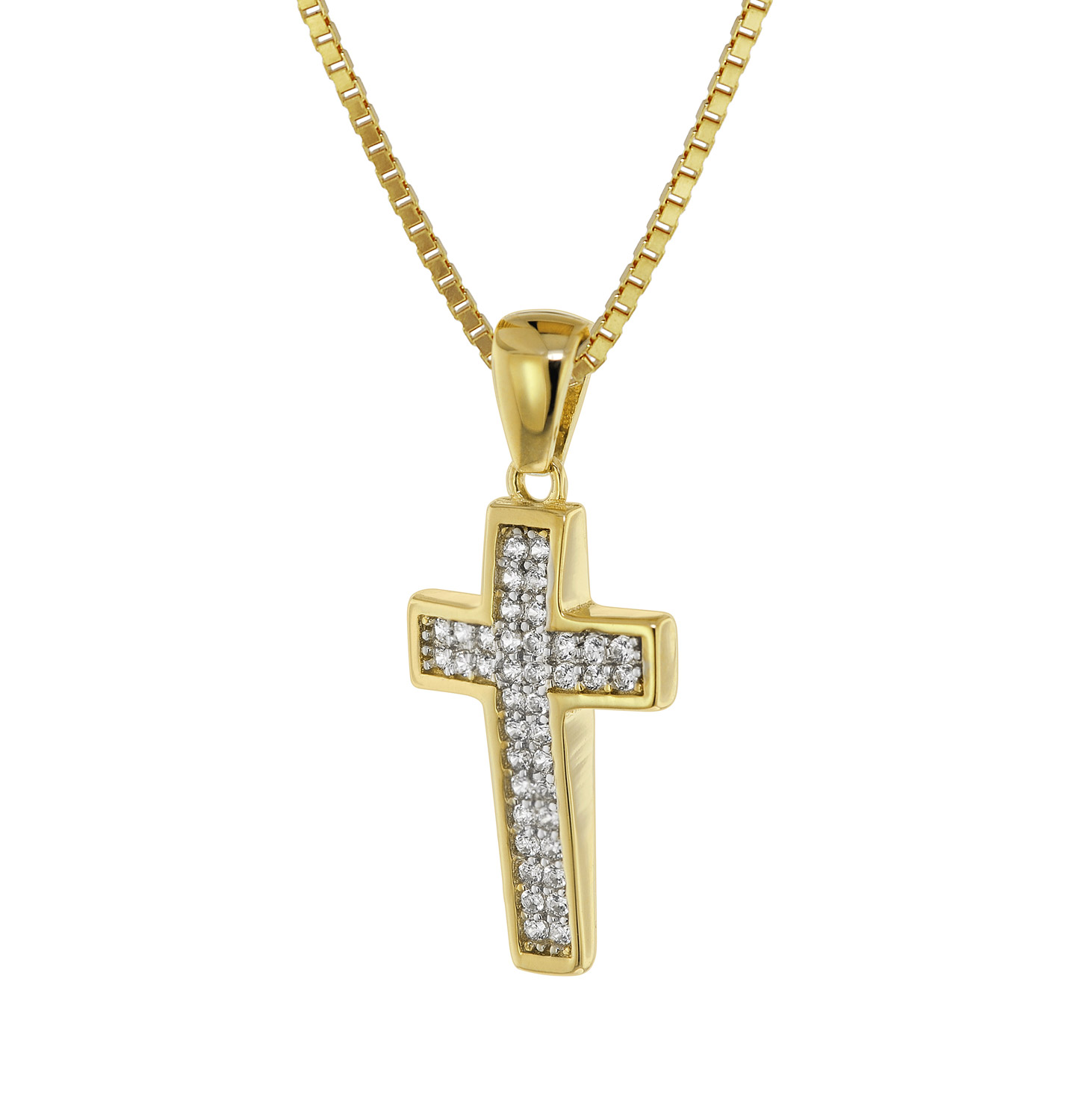 75562 Kreuz-Anhänger Gold 333 / 8 Karat mit vergoldeter Silberkette