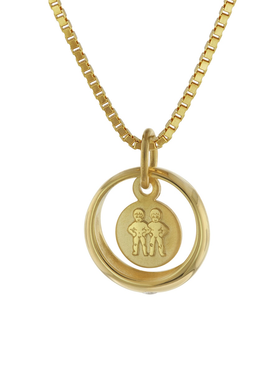 75817 Taufring Sternzeichen Zwilling Gold 333 + vergoldete Halskette