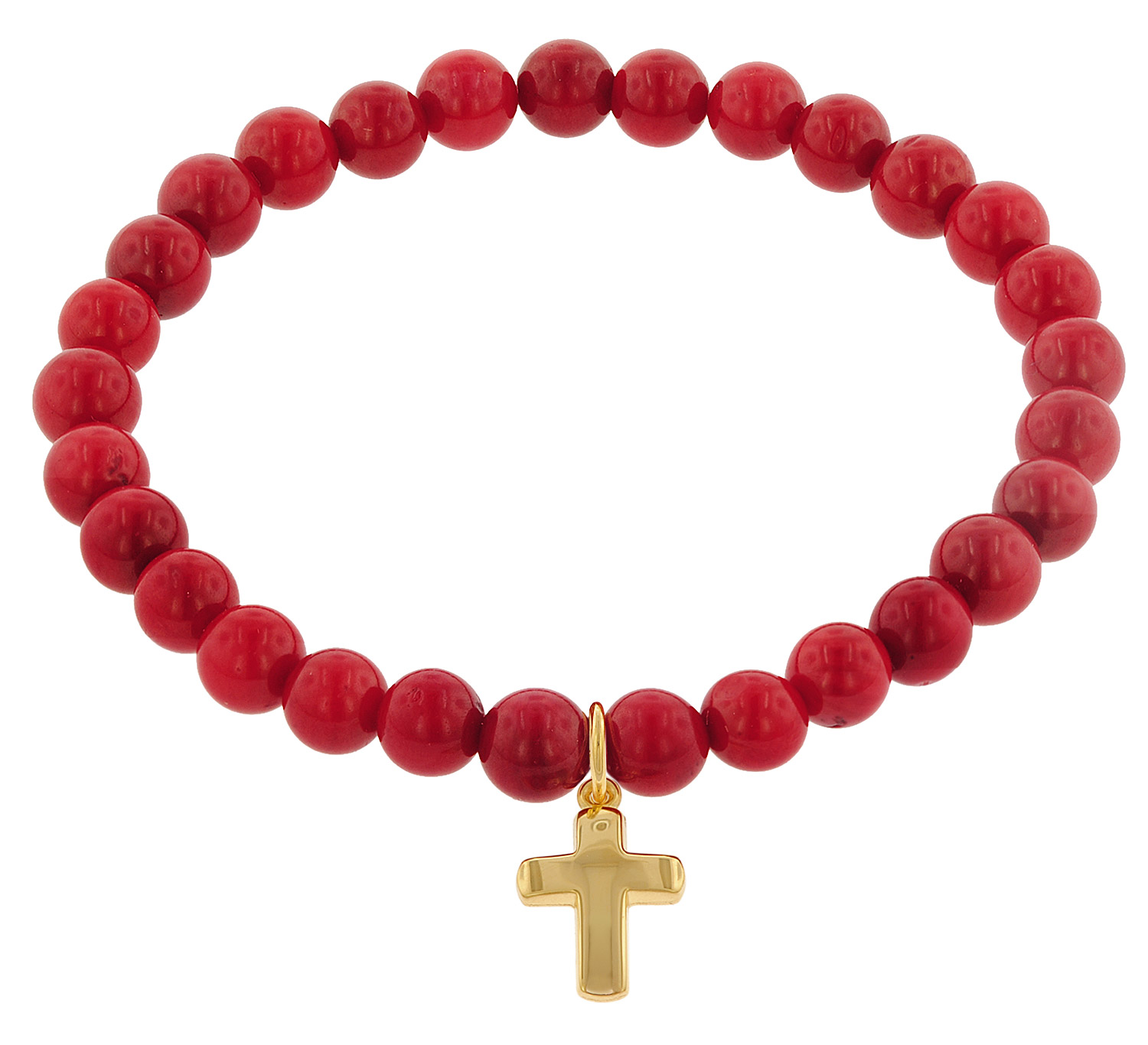75553 Armband für Mädchen Bambuskoralle Rot mit Kreuz Gold 333