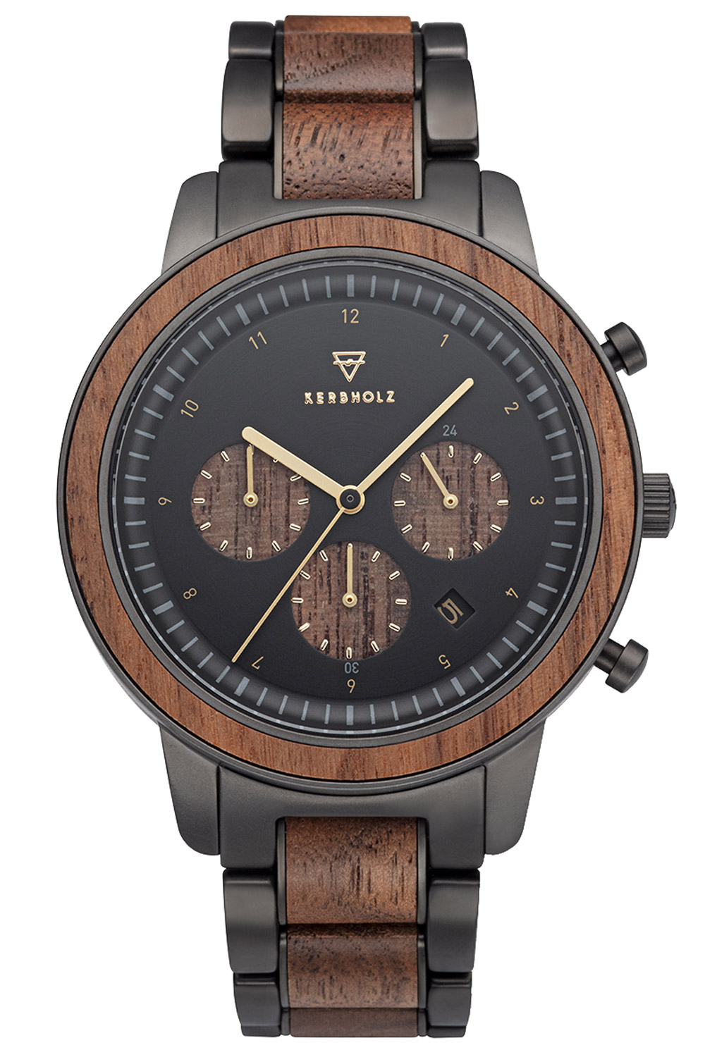 Chronograph Herren-Holzuhr Maximilian Walnuss/Schwarz