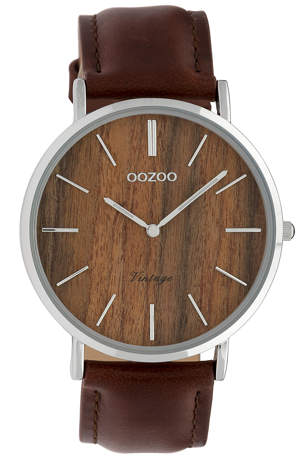 C9868 Damenuhr Vintage Holz Braun/Lederband 40 mm