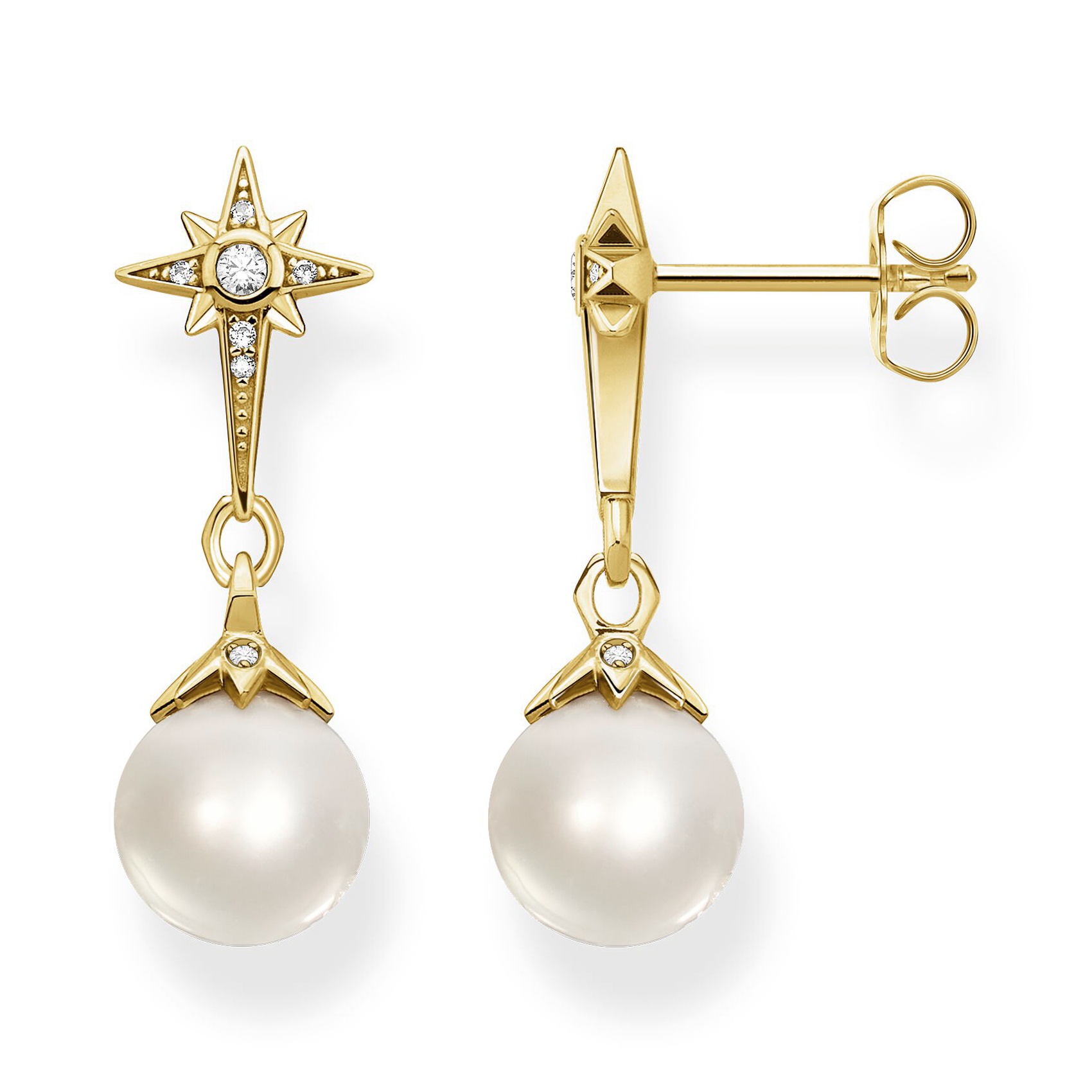 H2118-445-14 Damen-Ohrringe Perle mit Stern Silber vergoldet