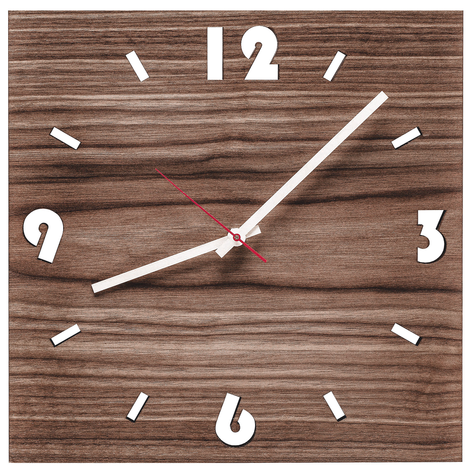 U1000 Holz-Wanduhr Nuss Quadratisch