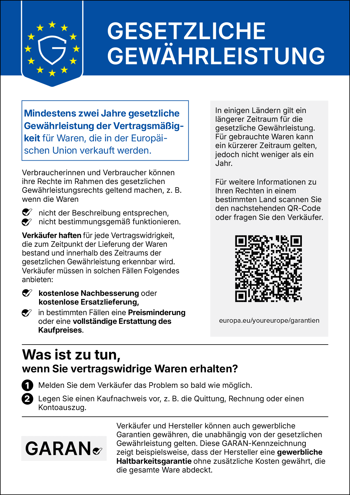 Ihre gesetzlichen Gewährleistungsrechte