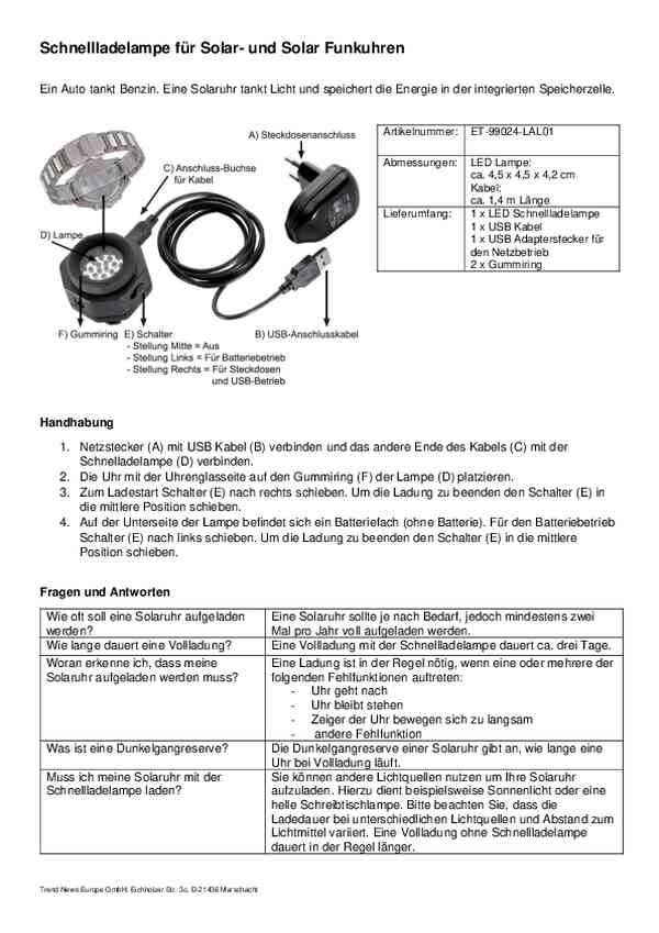 Gebrauchsanweisung ETT Eco Tech Time EGT-11410-40M