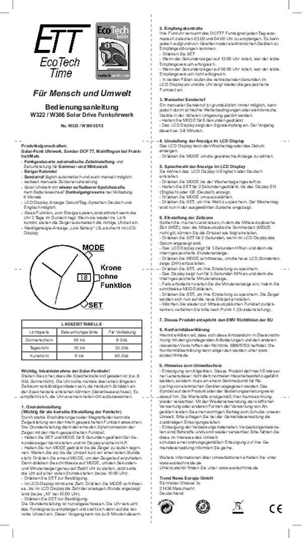 Benutzerleitfaden ETT Eco Tech Time EGS-11333-60L