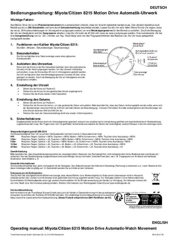 Benutzerleitfaden ETT Eco Tech Time EGS-40409-31M