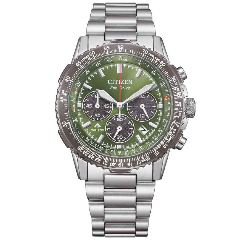 Citizen CA4664-60W Eco-Drive Herrenuhr Chronograph Stahl/Grün 4974374344779