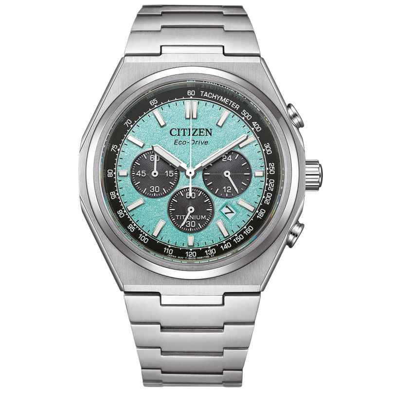 Citizen CA4610-85M Eco-Drive Men´s Wristwatch Chronograph Titanium Turquoise 4974374341686