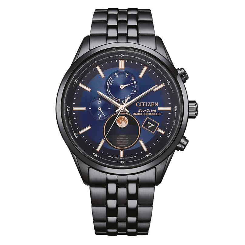 Citizen BY1035-56L Eco-Drive Herrenuhr Funk-Solar Mondphase Schwarz/Blau 4974374344137