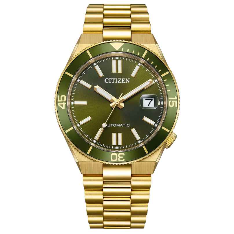 Citizen NJ0232-53X Herren-Armbanduhr Automatik 10 bar Goldfarben/Grün 4974374349392