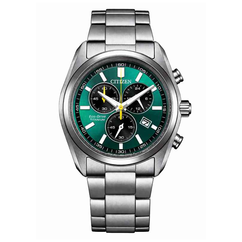 Citizen AT2590-59X Eco-Drive Herren-Chronograph Solaruhr Titan/Grün 4974374350565