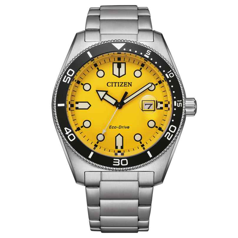 Citizen AW1760-81Z Eco-Drive Men's Watch Solar Steel/Yellow 4974374334008