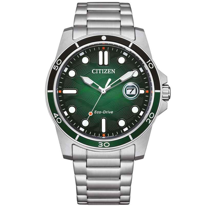 Citizen AW1811-82X Eco-Drive Solar Men's Watch Steel/Green 4974374339492