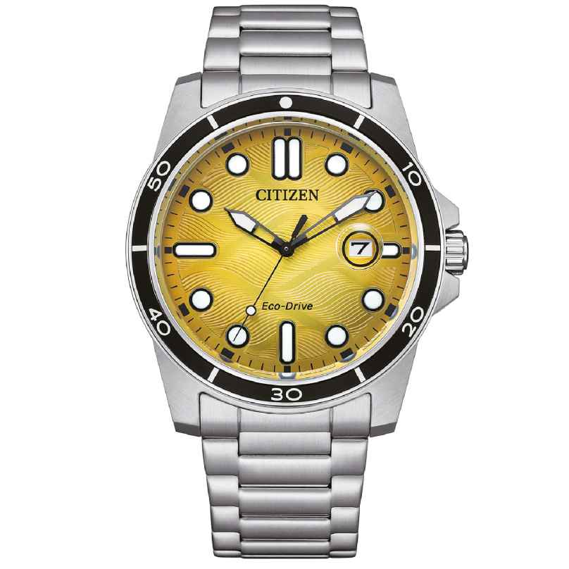 Citizen AW1816-89X Eco-Drive Solar Watch for Men Steel/Yellow 4974374339522