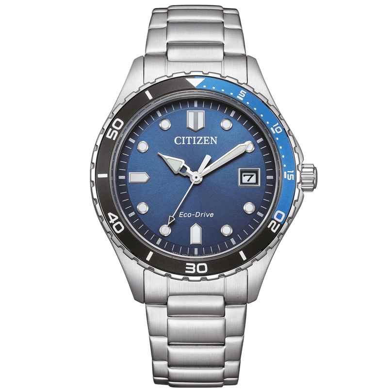 Citizen AW1821-89L Eco-Drive Solar Watch in Unisex Size Steel/Blue 4974374339812