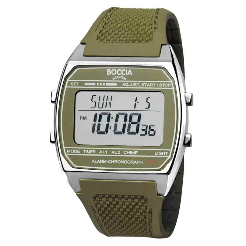 Boccia 3738-03 Digitalwatch in Unisex Size Titanium Olive Green 4040066288970