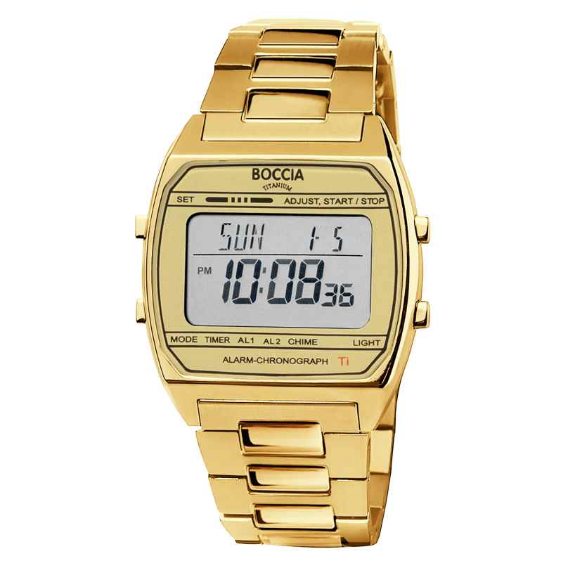 Boccia 3738-08 Digitaluhr in Unisexgröße Titan Goldfarben 4040066288574