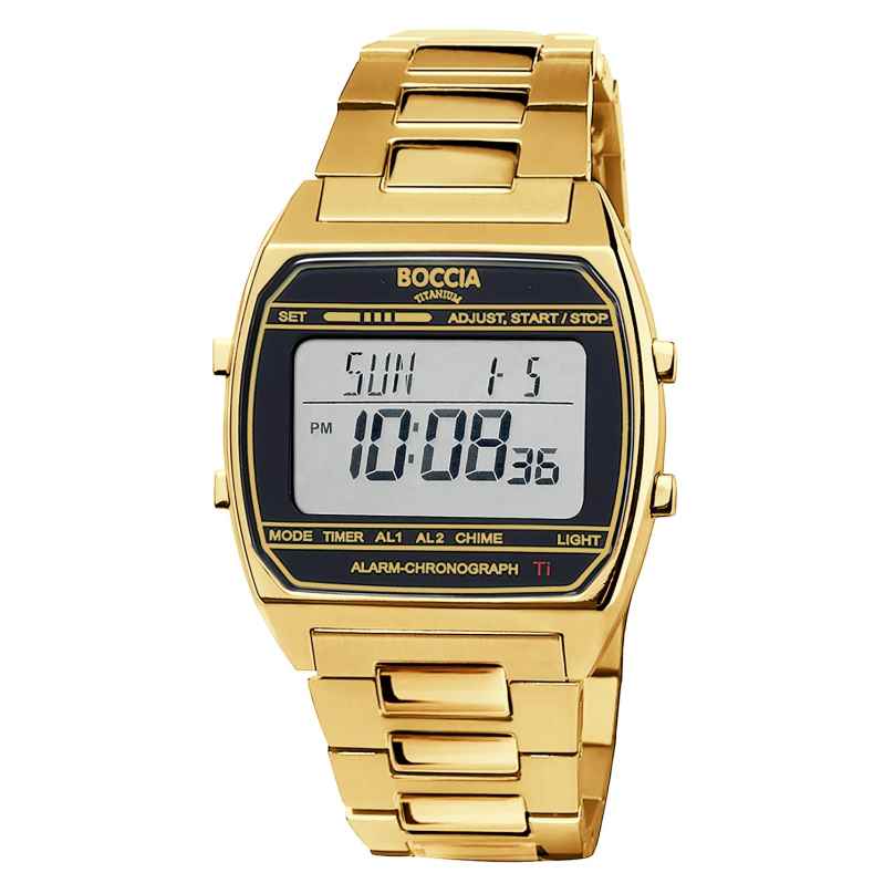 Boccia 3738-10 Digitaluhr in Unisexgröße Titan Goldfarben/Schwarz 4040066294650