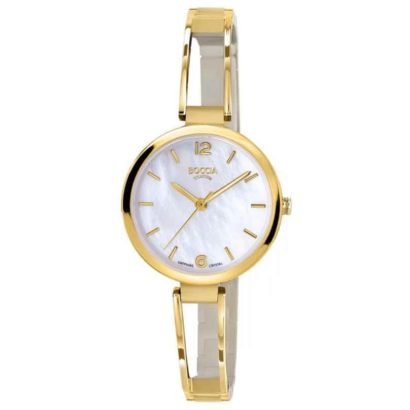 Boccia 3354-02 Damen-Armbanduhr Titan Goldfarben mit Perlmutt-Blatt 4040066279923