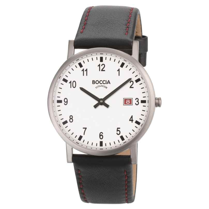 Boccia 3662-01 Men's Watch Titanium with Leather Strap Black 4040066280042