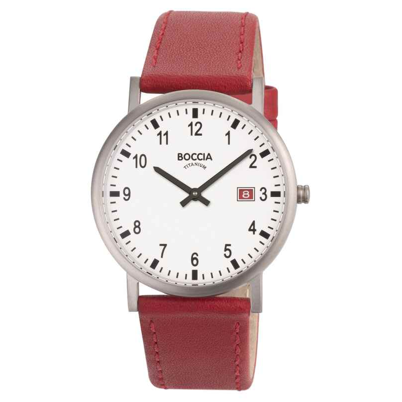 Boccia 3662-02 Men's Wristwatch Titanium with Red Leather Strap 4040066280066