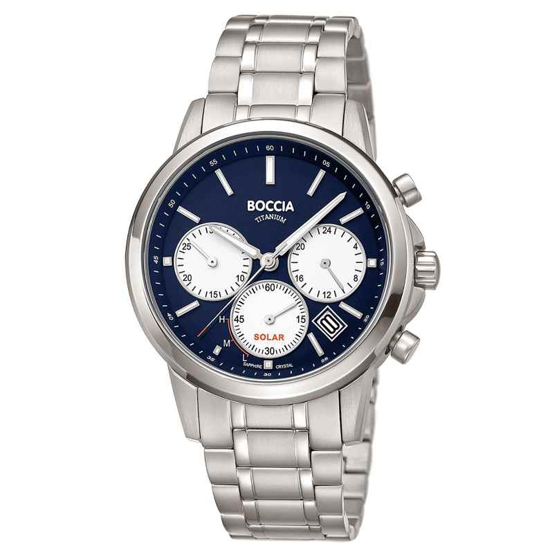 Boccia 3742-03 Men's Watch Solar Chronograph Titanium Blue 4040066280028
