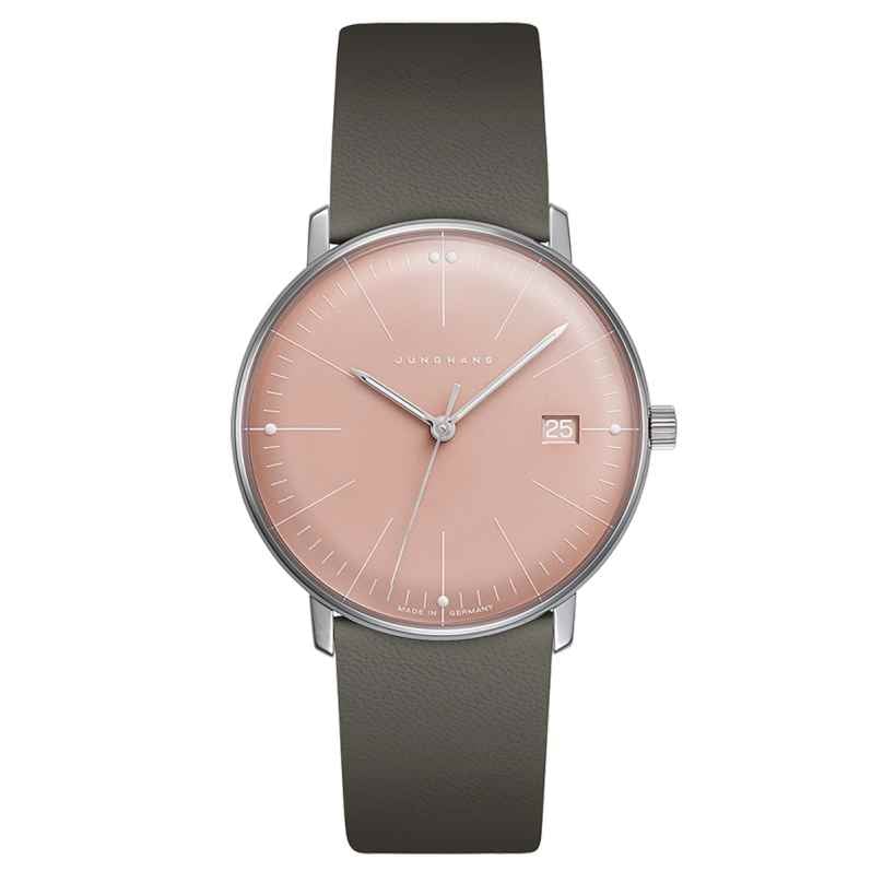 Junghans 47/4555.02 max bill Damenuhr mit Lederband Grau/Rosa 4000897396527