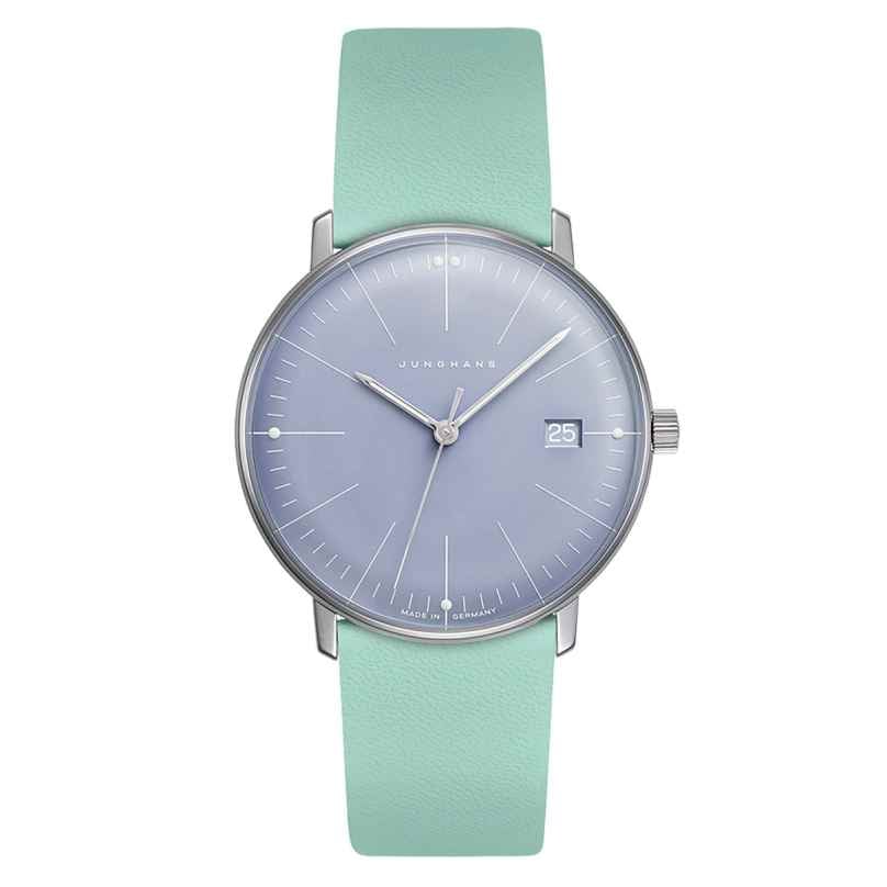 Junghans 47/4554.02 max bill Damenuhr mit Lederband Hellgrün/Hellblau 4000897396510