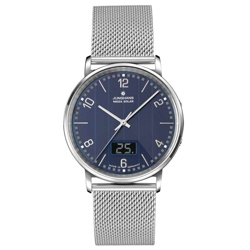 Junghans 56/4629.44 Herrenuhr Funk Milano Mega Solar Milanaise/Dunkelblau 4000897397449