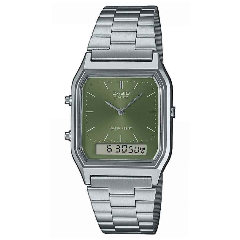 Casio AQ-230A-3AMQYES Armbanduhr Collection Edgy Ana-Digi Silber/Grün 4549526390586