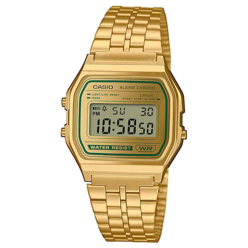 Casio A158WEGV-9AEF Digital Watch Vintage Iconic Gold Tone/Green 4549526389955