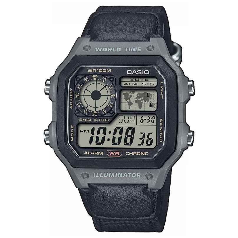 Casio AE-1200WHUB-8AVEF Herren-Armbanduhr Digital mit Stoffband Anthrazit 4549526390074