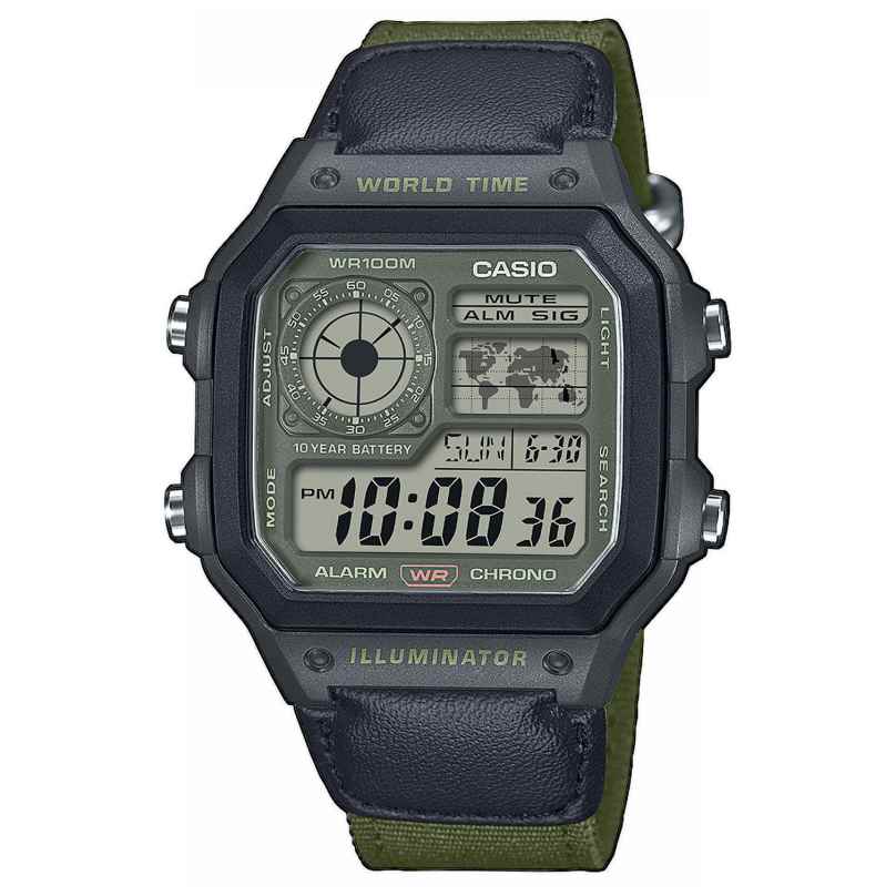 Casio AE-1200WHUB-3AVEF Men's Watch Digital with Textile Strap Khaki 4549526390043