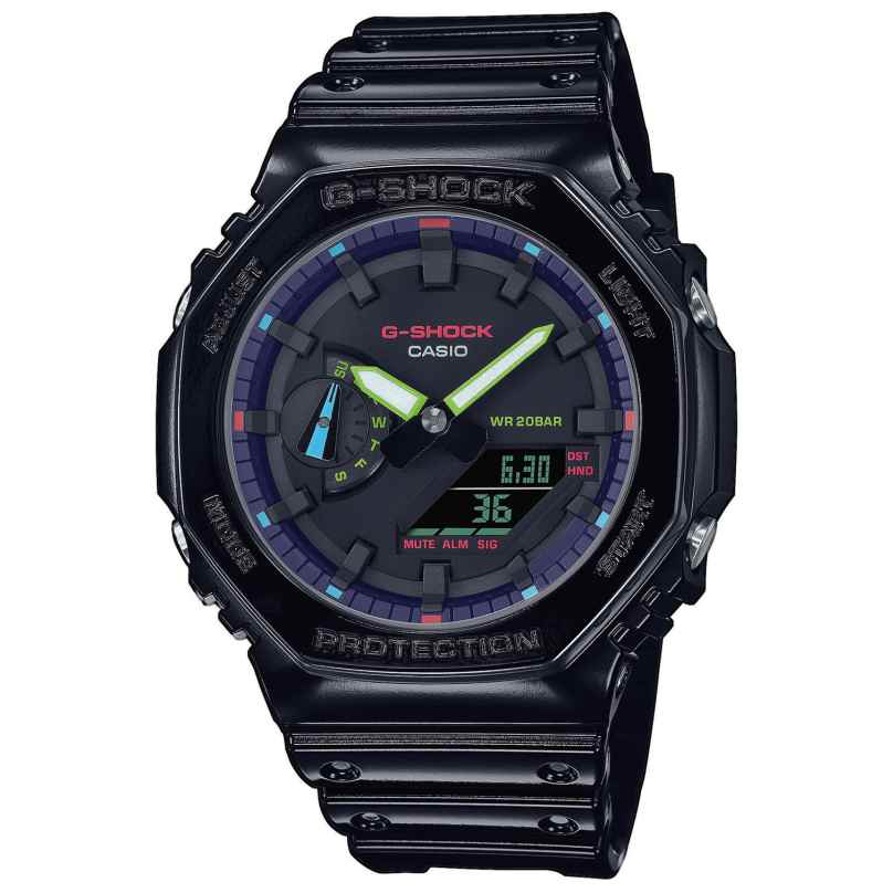 Casio GA-2100RGB-1AER G-Shock Classic AnaDigi Herrenuhr Schwarz/Regenbogen 4549526346859