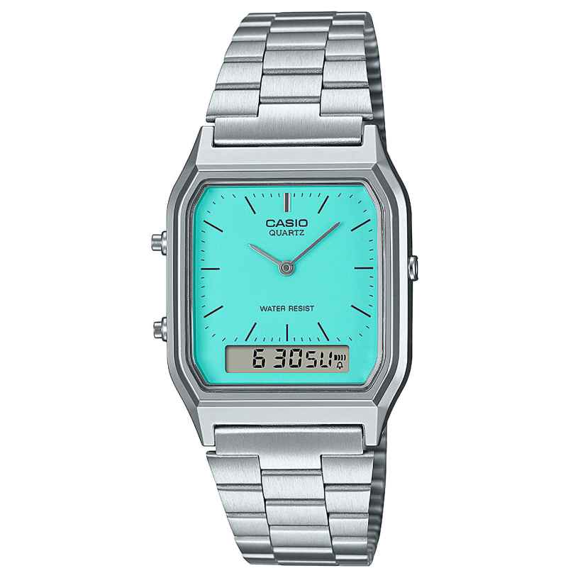 Casio AQ-230A-2A2MQYES Collection Edgy Watch Ana-Digi Steel/Turquoise 4549526365911