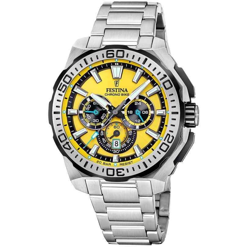 Festina F20724/4 Men's Wristwatch Chronograph Steel/Yellow 8430622845703