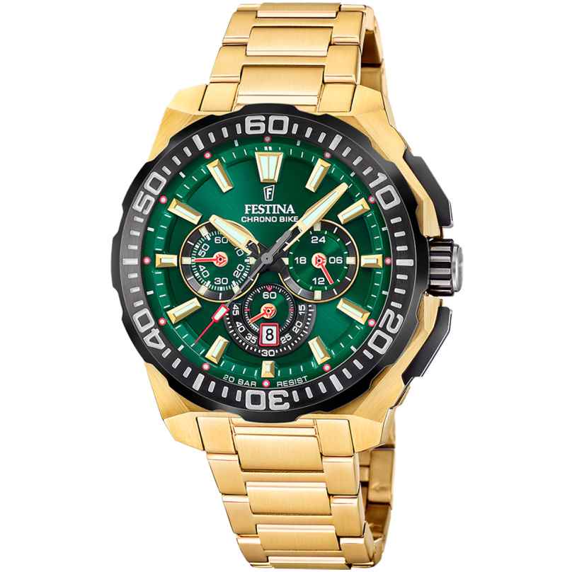 Festina F20727/2 Herrenuhr Chronograph Goldfarben/Grün 8430622845857