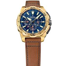 Festina F20728/1 Herren-Chronograph mit Lederband Goldfarben/Blau