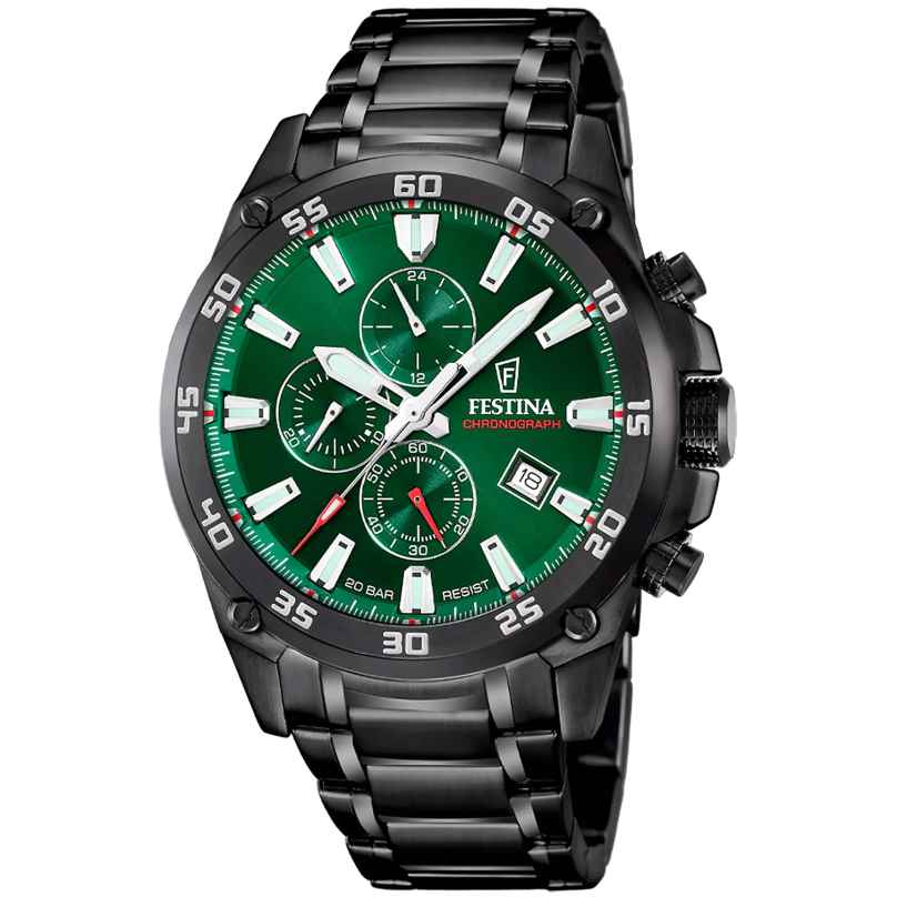 Festina F20735/1 Men's Watch Chronograph Black/Green 20 bar 8430622851162