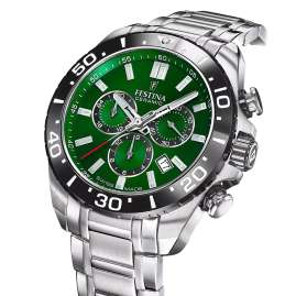 Festina F20042/3 Herren-Chronograph Stahl/Grün mit Saphirglas