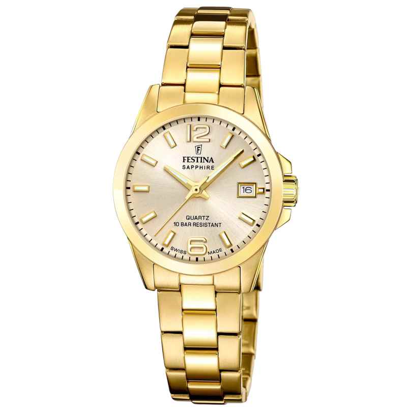 Festina F20050/2 Damen-Armbanduhr Goldfarben mit Saphirglas 8430622827907