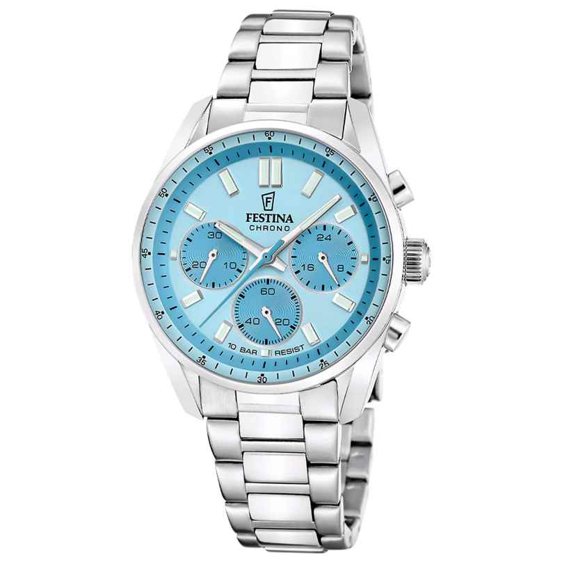 Festina F20753/2 Armbanduhr Unisex Boyfriend Chronograph Stahl/Azurblau 8430622859847