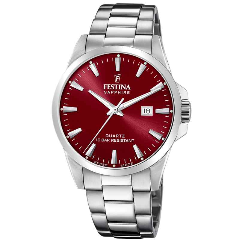 Festina F20024/7 Herren-Armbanduhr Stahl/Granatrot mit Saphirglas 8430622873751
