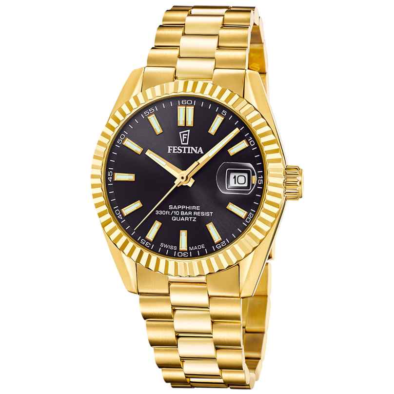 Festina F20086/B Herrenuhr Quarz Goldfarben/Schwarz mit Saphirglas 8430622879234